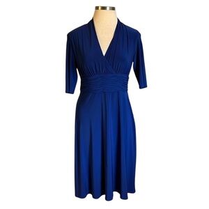 Evan -Picone Royal Blue Rushed -Waist‎ Fit & Flare Dress